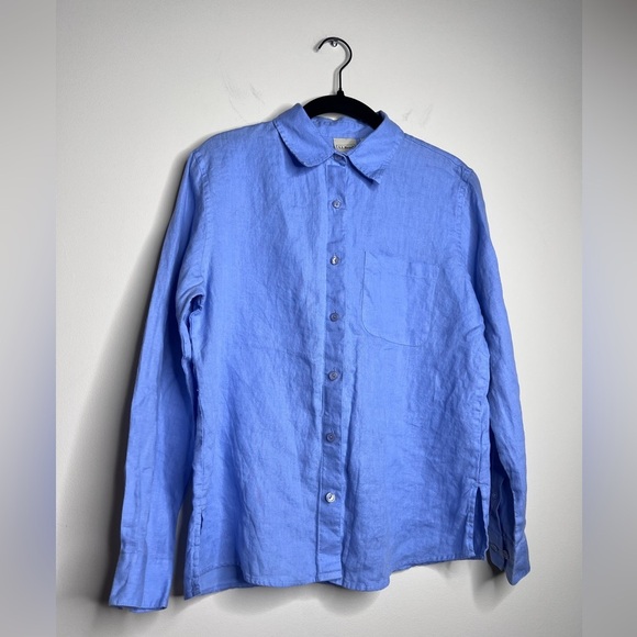 L.L. Bean 100% linen shirt long sleeve blue size SP - Picture 1 of 11
